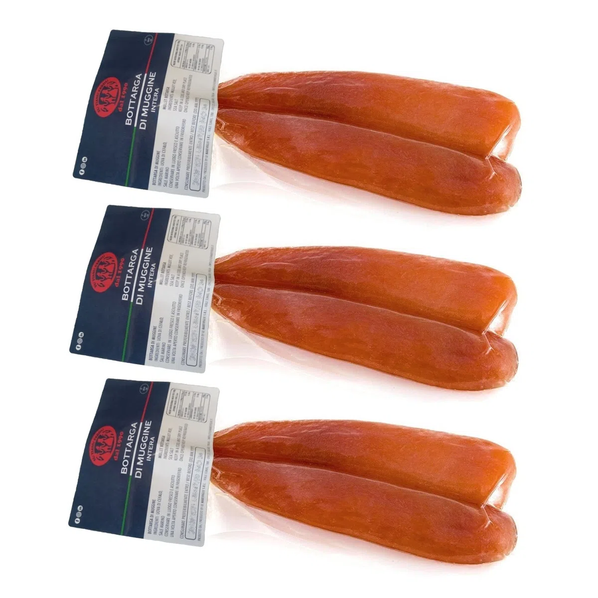 Bottarga di Muggine Su Tianu Sardu 170g GARANTITI - 3 confezioni da 40/70g - Lavorata a mano in Sardegna, Italia - Caviale del Mediterraneo - Produzione artigianale sarda