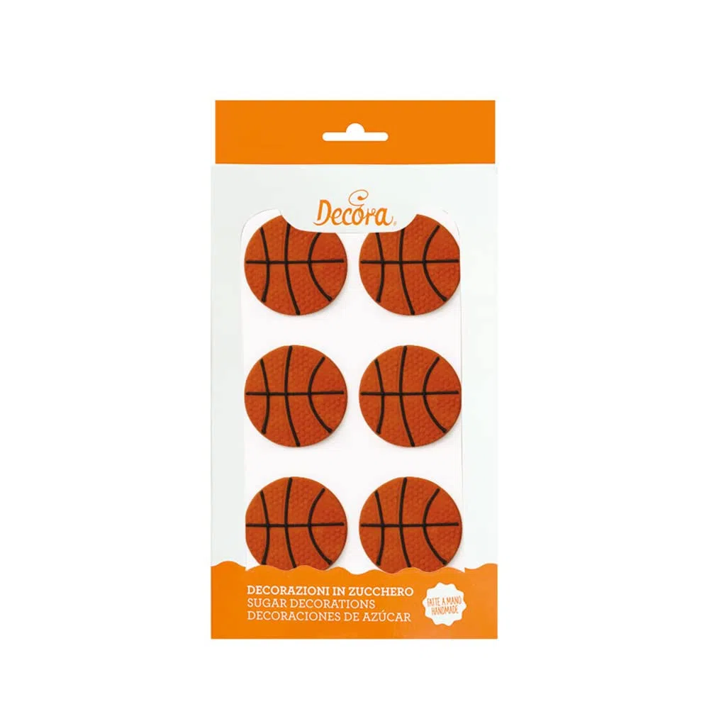 Decora- Decorazioni di Zucchero Palloni Basket - 1 confezione da 6 unità