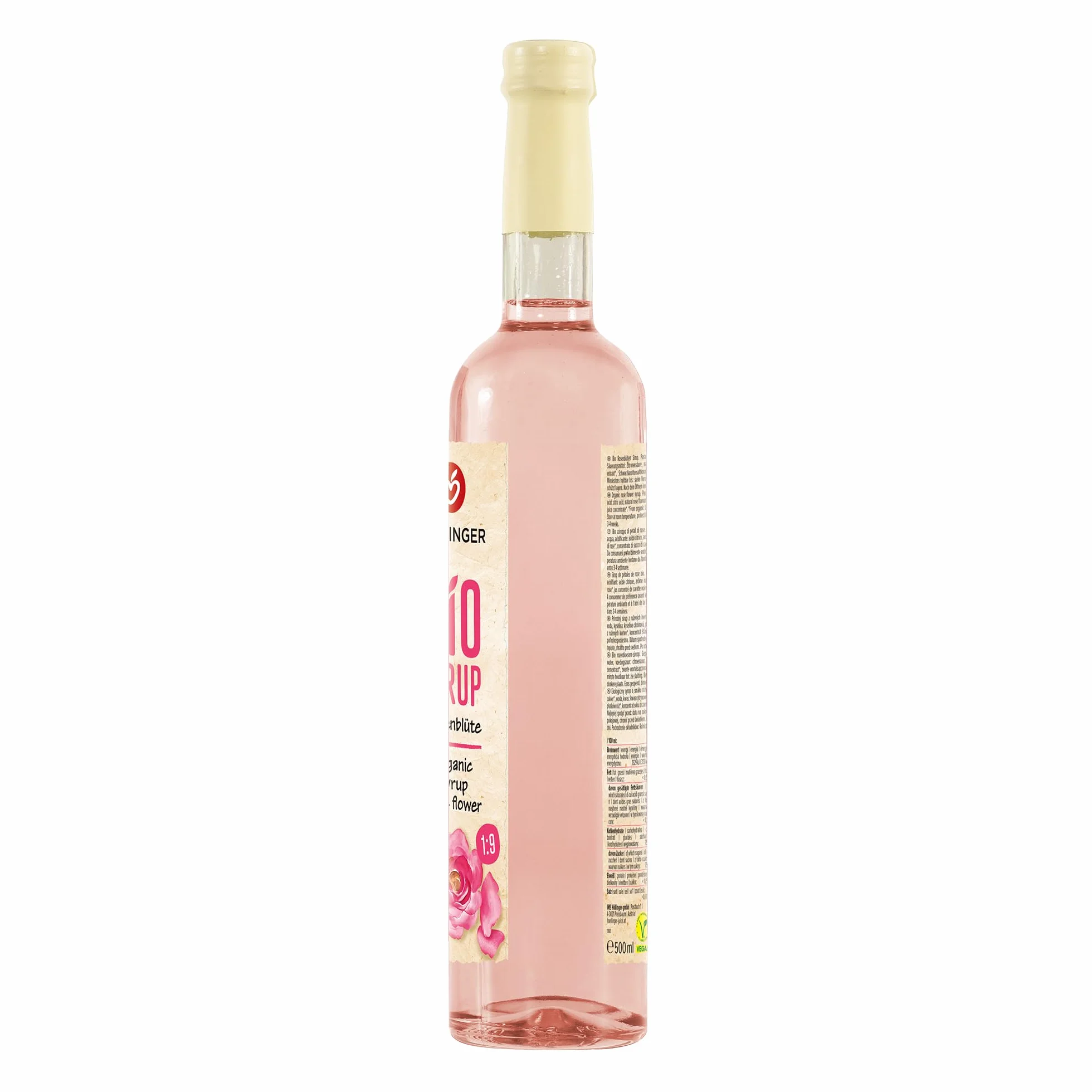 Sciroppo di petali di rosa bio Höllinger - Organic Rose Blossom Syrup, Vegan, 3x500ml Glass Bottle, Floral Flavor