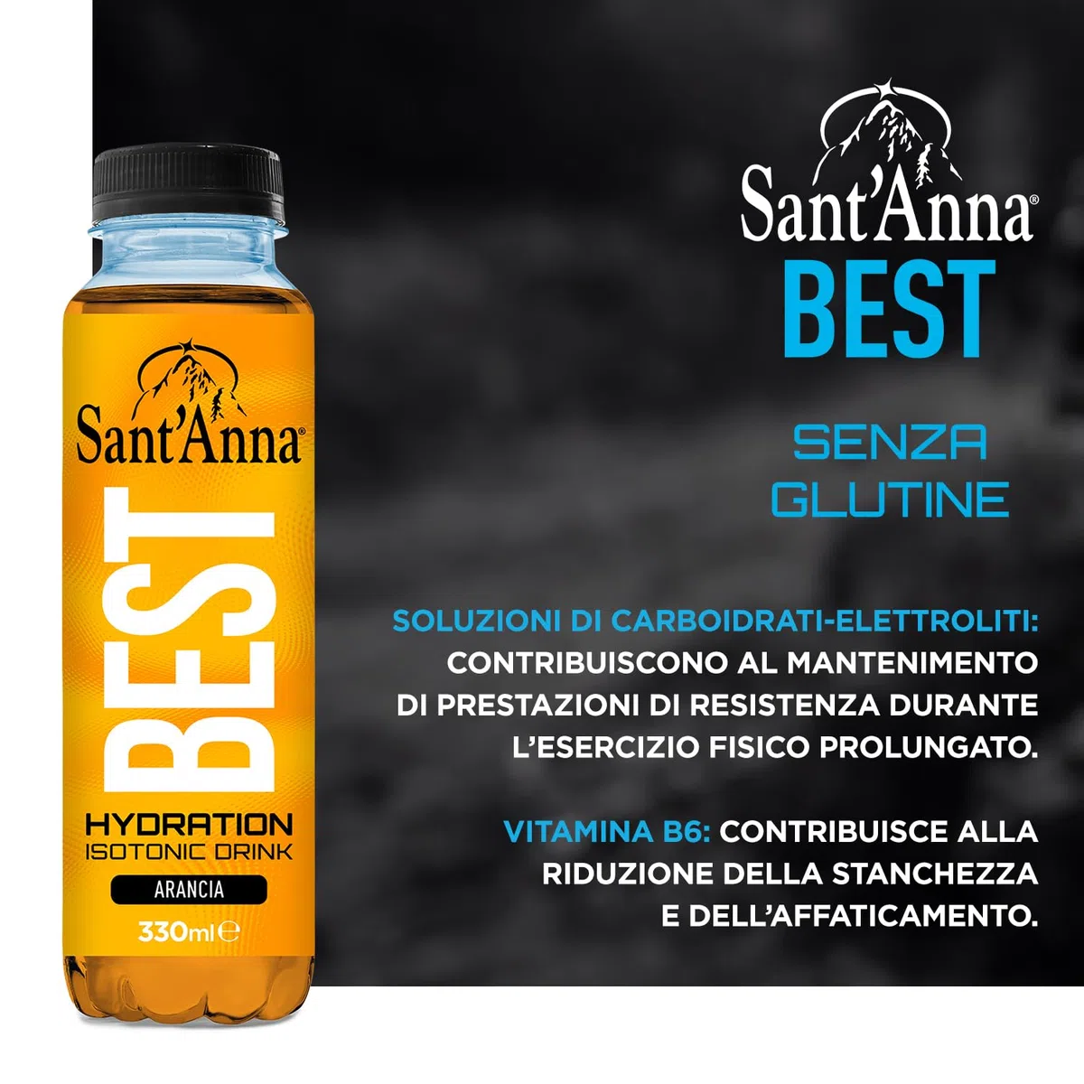 Sant’Anna BEST all'Arancia in bottiglie da 330 ml | Bevanda isotonica idratante per sportivi non gassata | Senza glutine con Vitamina B6