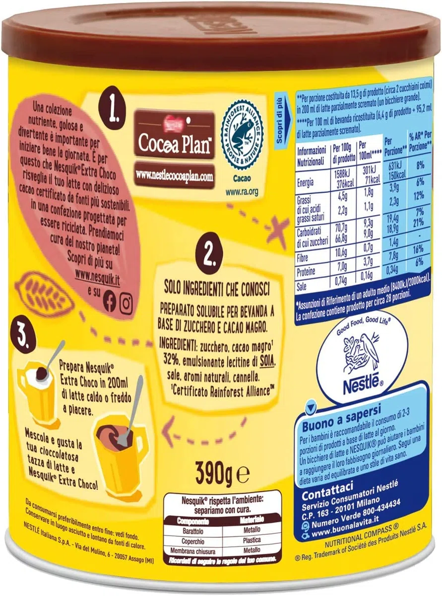 3X Nesquik Extra Choco Novita, Polvere Solubile al Cacao Magro 309 g [3 Barattoli]