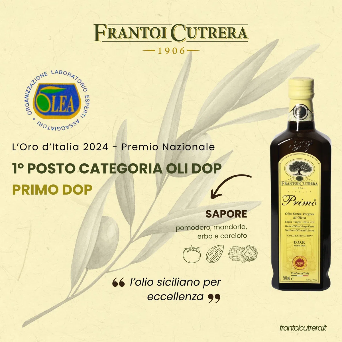 Frantoi Cutrera - Primo DOP - Olio Extravergine di Oliva - Bottiglia Singola - 0.75 l