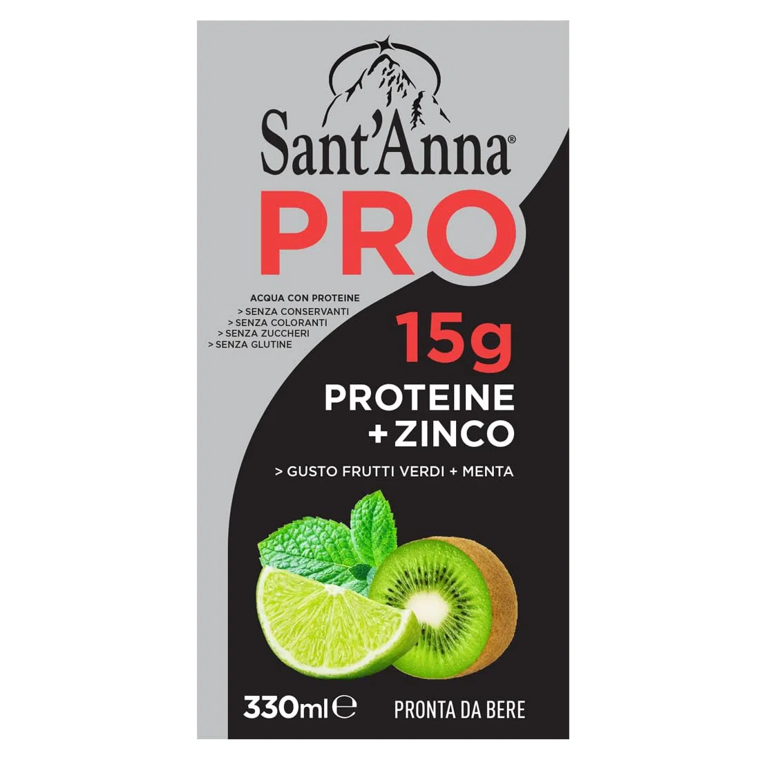 Sant'Anna PRO Frutti Verdi 0,33L | confezione 12 Bottiglia | Bevanda Proteica in Acqua Sant'Anna | Alto Contenuto di Proteine | Perfetta per chi pratica sport, idrata
