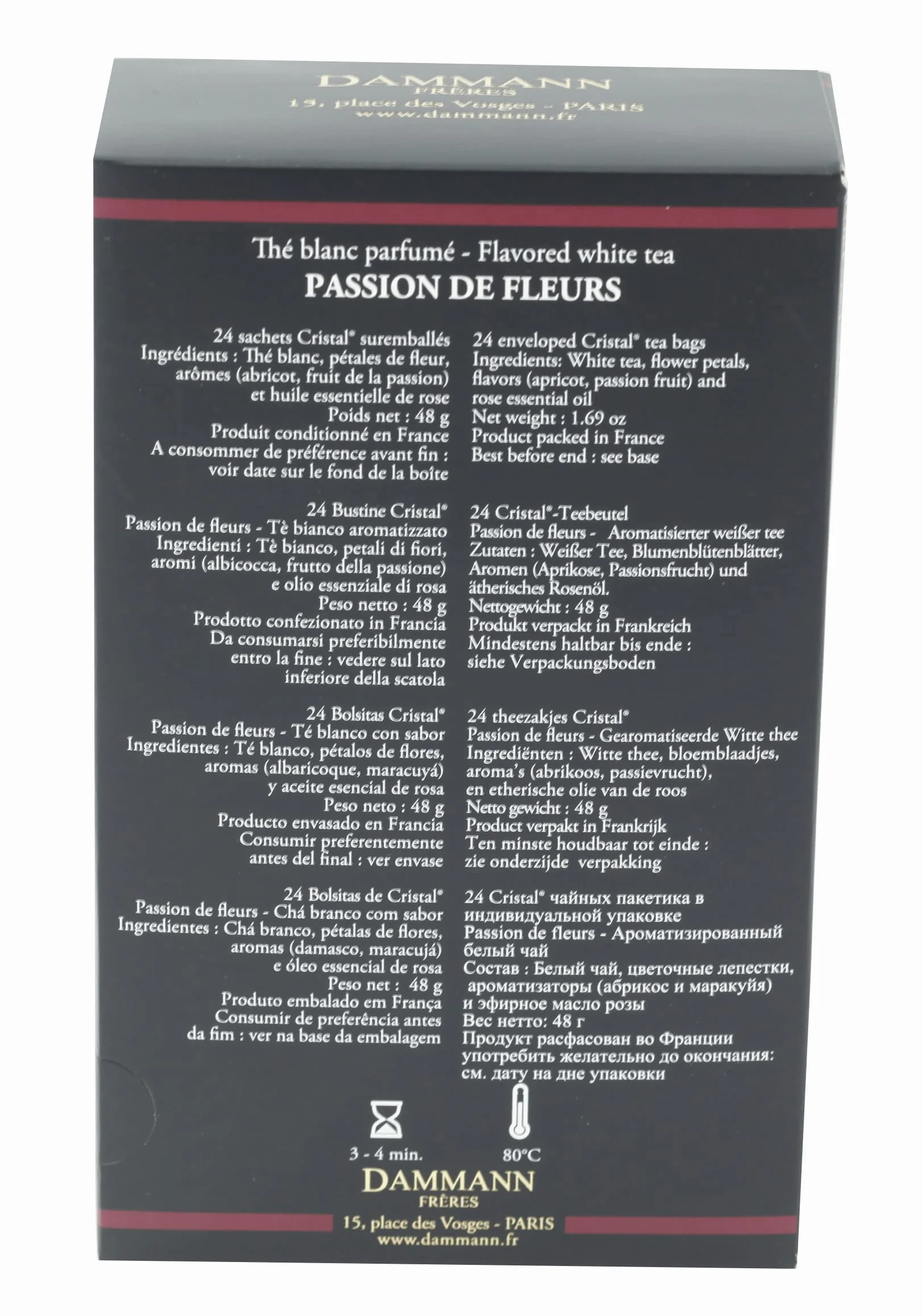 Dammann Passion de Fleurs - Tè bianco con aromi di rosa, albicocca e passiflora, contiene petali di rosa, 24 filtri, Dammann Frères