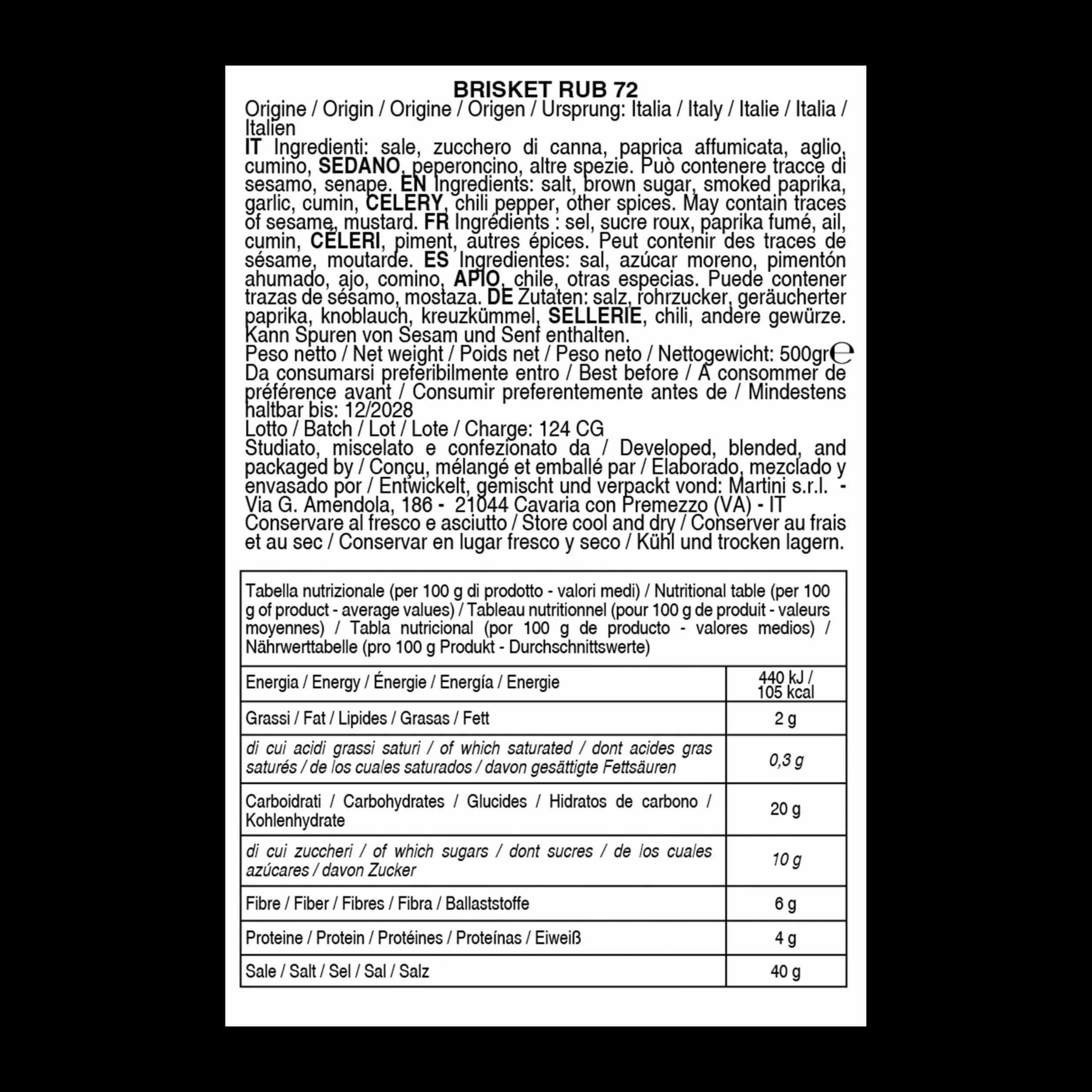 BBQ Brisket Rub Bembo – 500 g - Mix Spezie per Punta di Petto di Manzo – Rub Barbecue per Marinatura a Secco – Ideale per Affumicatura e Cottura Lenta – Made in Italy