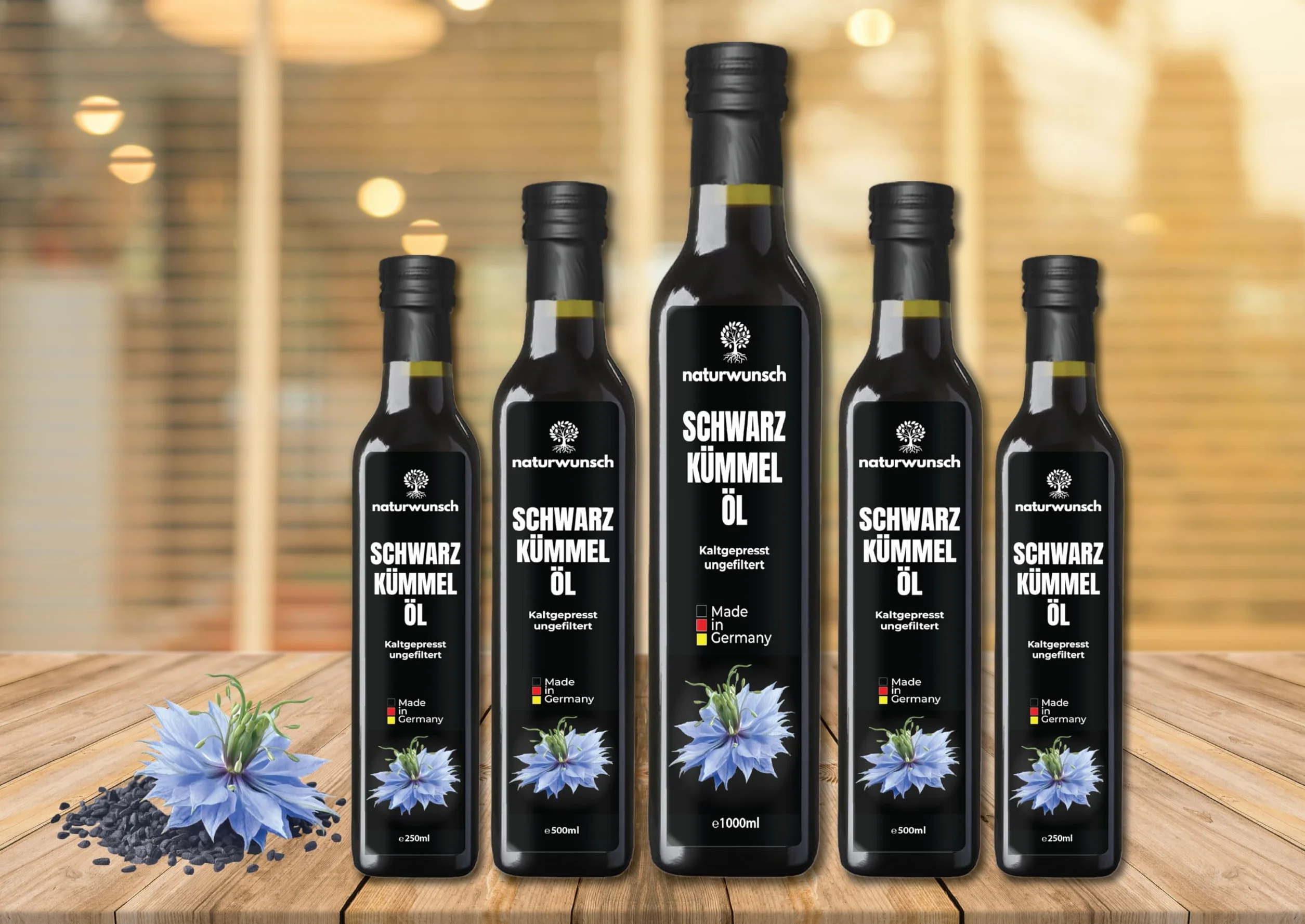 naturwunsch Olio di cumino nero, 500 ml, non filtrato, spremuto a freddo, prodotto fresco in Germania, originale Nigella Sativa