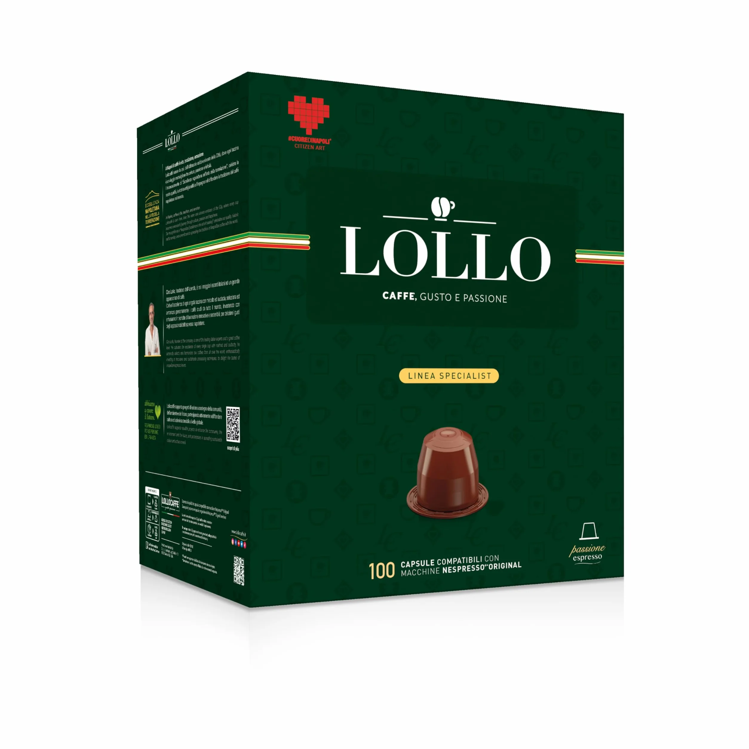Lollo Caffè Passione Espresso, Miscela Nera - 100 Capsule - Compatibili con le Macchine ad uso domestico Nespresso*