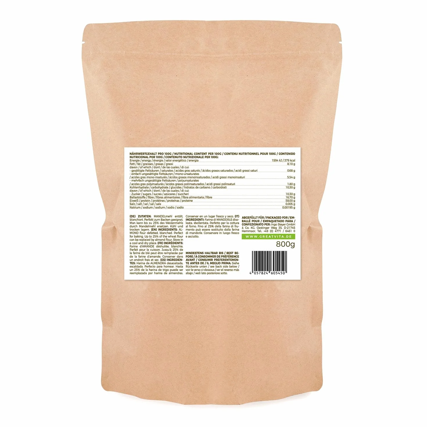 MeaVita Farina di Mandorle Meavita, Scottata e Disolea, 1 Confezione (1X 1000G) in Un Sacchetto - 1010 g