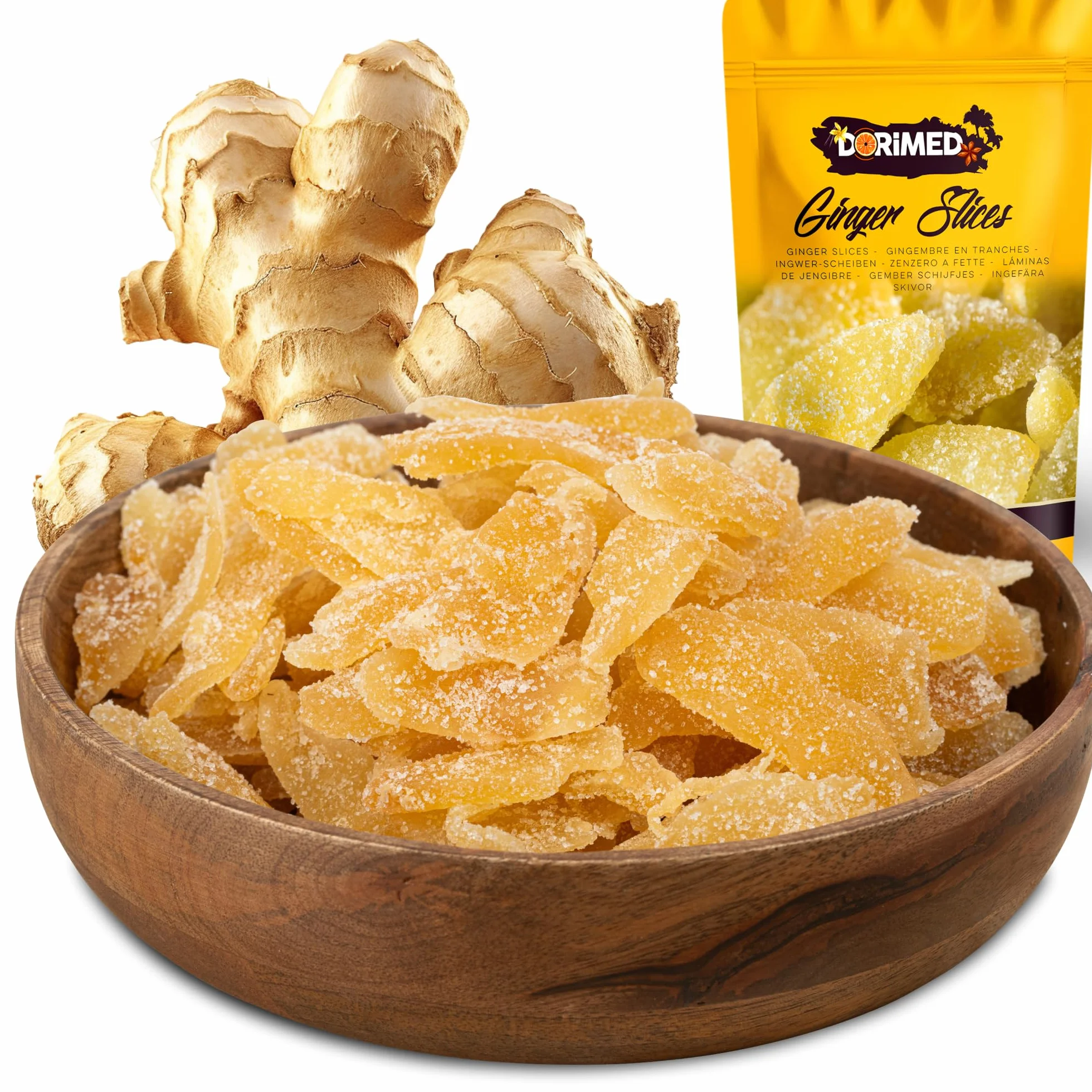 Zenzero Disidratato Con Zucchero Essiccato A Fette Di Ottima Qualità [1kg] Frutta Secca Ginger In Lamella, Pezzetti Di Frutta Disidratata Con Zuccheri Di Prima Scelta, Formato Convenienza - Dorimed