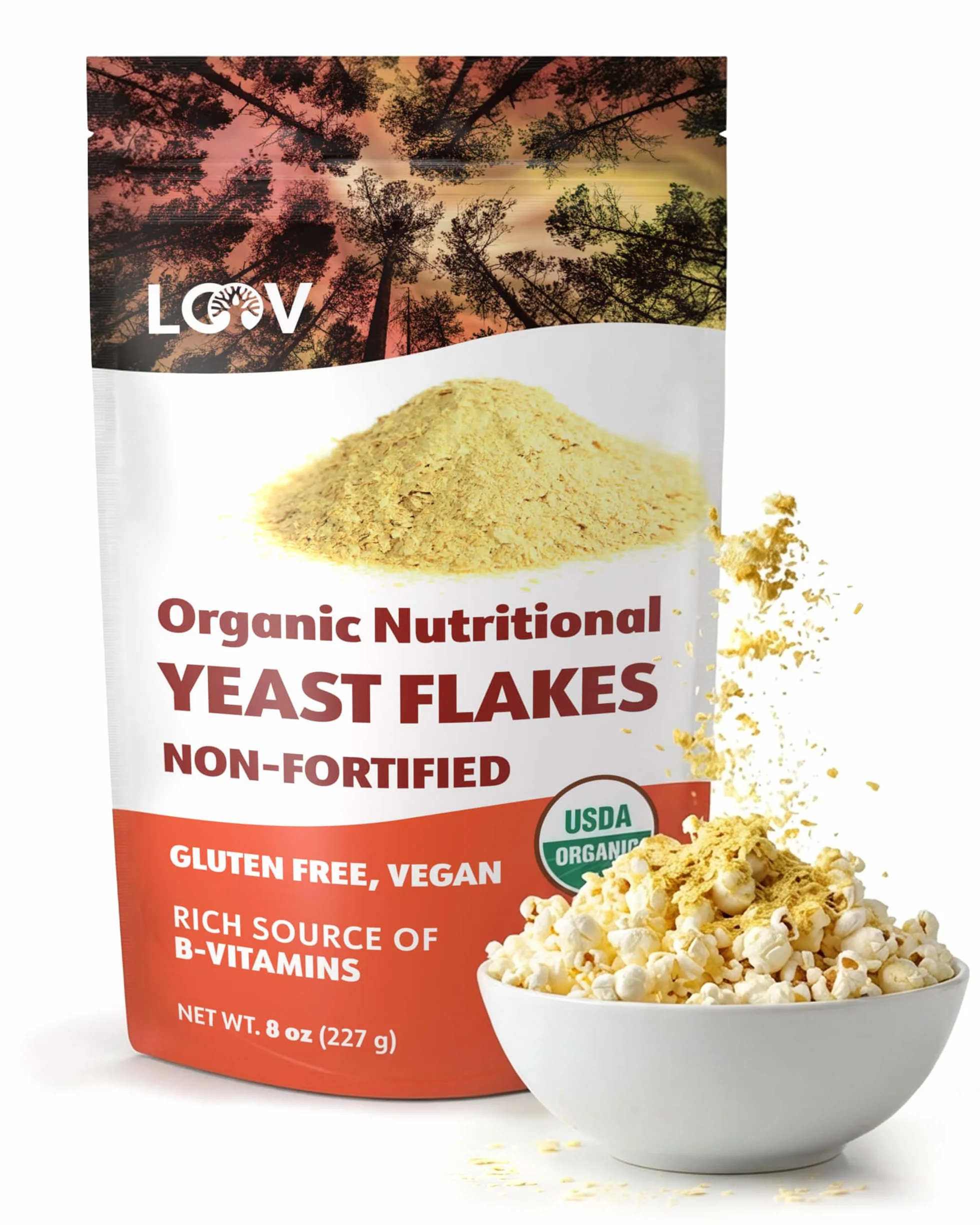 LOOV Lievito Alimentare in Scaglie Biologico Non-Fortificato, Nooch, Tostato, Vegano, Non-OGM, Fonte di Vitamine B, 227 g, Senza Vitamine o Zuccheri Aggiunti, Confezione Risigillabile