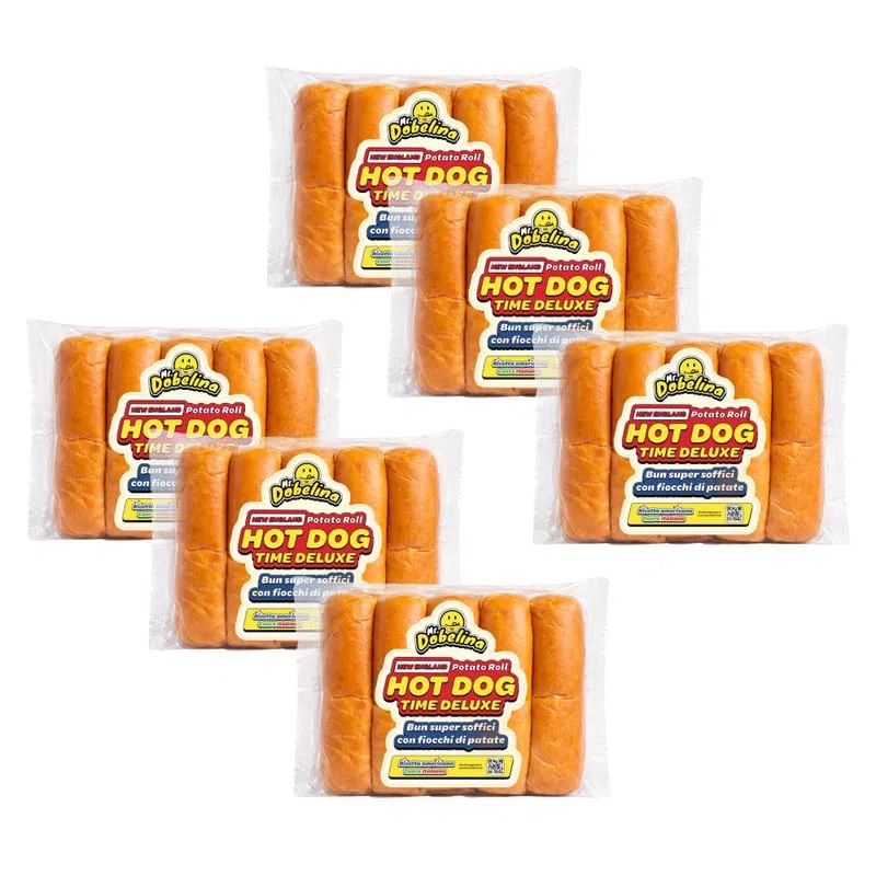 Mr.Dobelina New England Hot Dog Bun e Lobster Roll, 6 Confezioni da 400g, Panini per Hot Dog in Pane di Patate, Senza Lattosio, Ideali per Lobster Roll e Pulled Pork