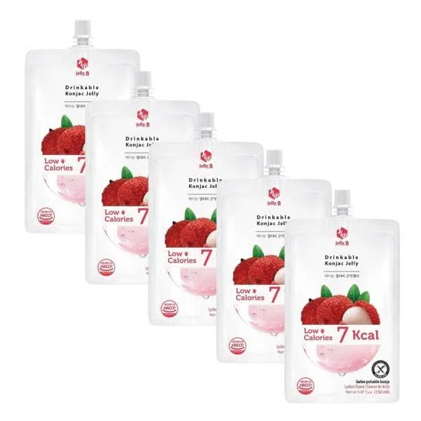 Jelly.B Gelatina da Bere Gusto Litchi – Snack Coreano Low Calories 4 Kcal – Jelly Drink alla Frutta – 5 x 150 ml