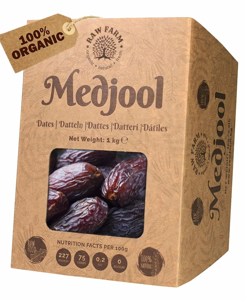 Raw Farm - Datteri Medjool freschi biologici con pietra, dimensioni medie selezionate 1 kg