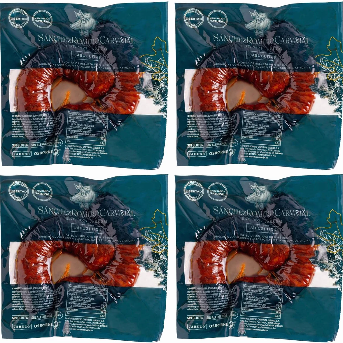 Jabuguitos Sanchez Romero Carvajal - Puro Chorizo ​​di Maiale Iberico Bellota. 4 confezioni.