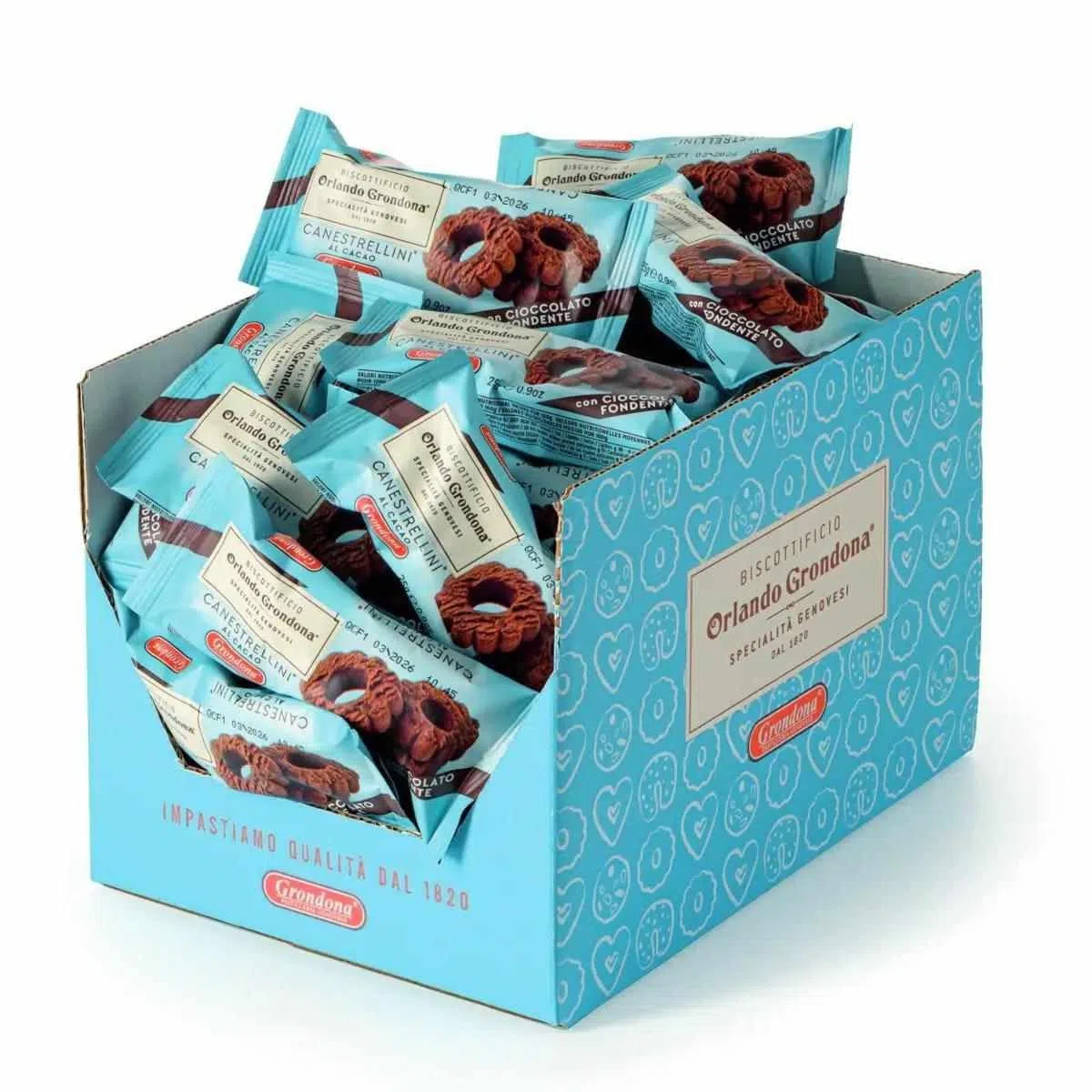 Grondona Canestrellini Cacao Biscotti con Gocce di Cioccolato Fondente Confezione da 40 x 25g