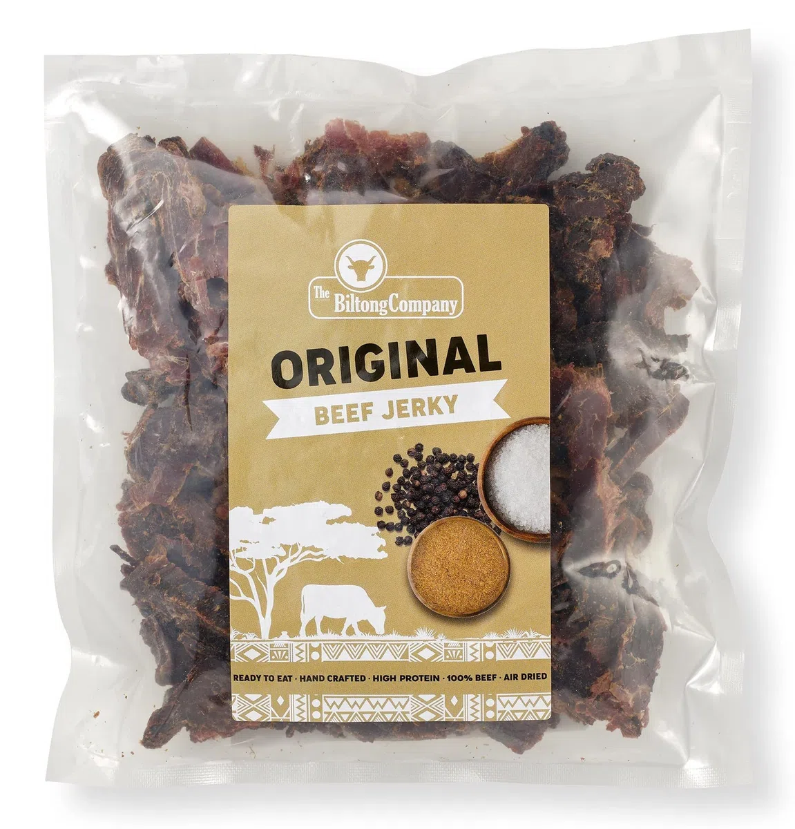 Biltong Original Beef Jerky – Snack proteico adatto alla dieta Keto, realizzato con carne magra di manzo Topside – Speziato naturalmente e povero di grassi – Perfetto da portare con te – 500g