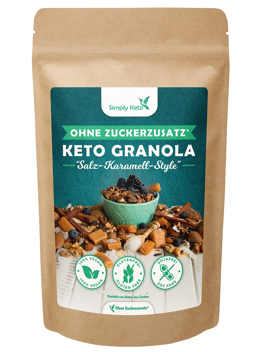 Simply Keto Muesli croccante Caramello Salato - Muesli a basso contenuto di carboidrati senza zucchero - Delizioso Keto Muesli per una colazione perfetta - Senza soia, lattosio e glutine - 500g