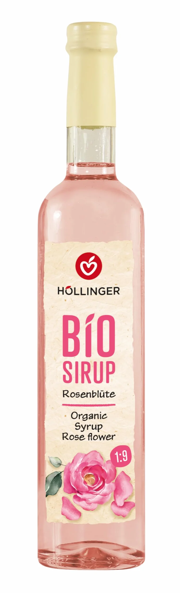Sciroppo di petali di rosa bio Höllinger - Organic Rose Blossom Syrup, Vegan, 3x500ml Glass Bottle, Floral Flavor
