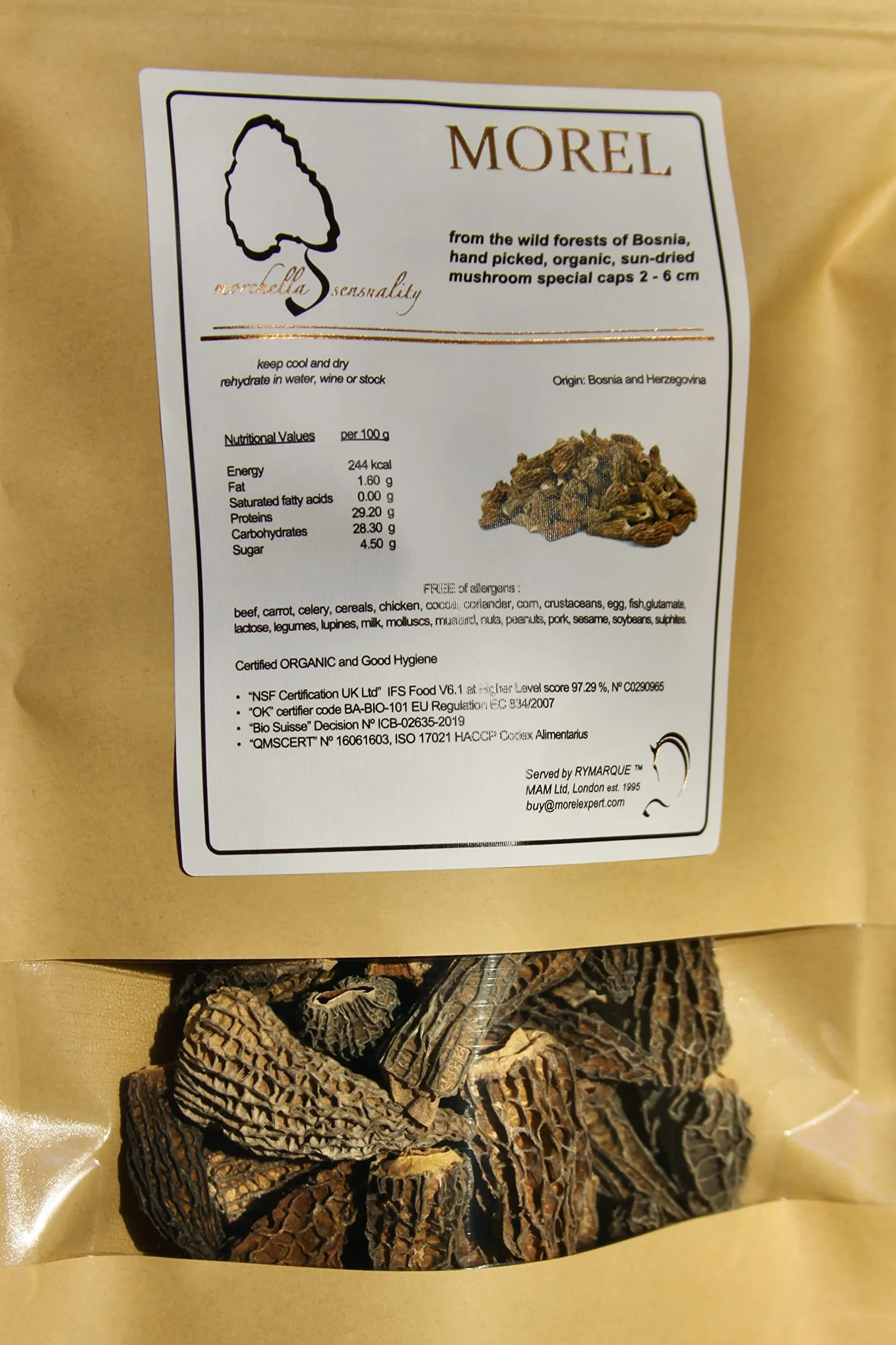 Funghi Morchella/ Spugnola - Puri Cappelli Speciali (2-6 cm) - Senza Gambe - Essiccati Al Sole - Raccolti a mano - 30g