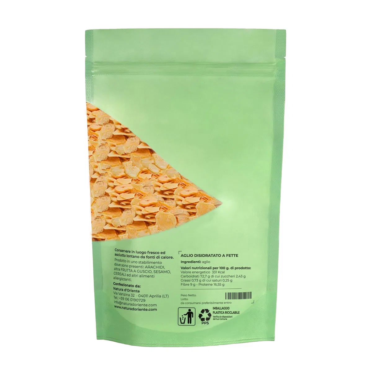 NATURA D'ORIENTE Aglio Disidratato a Fette 1 Kg - 100% Naturale, Fette di Aglio Essiccato per Cucina e Benessere