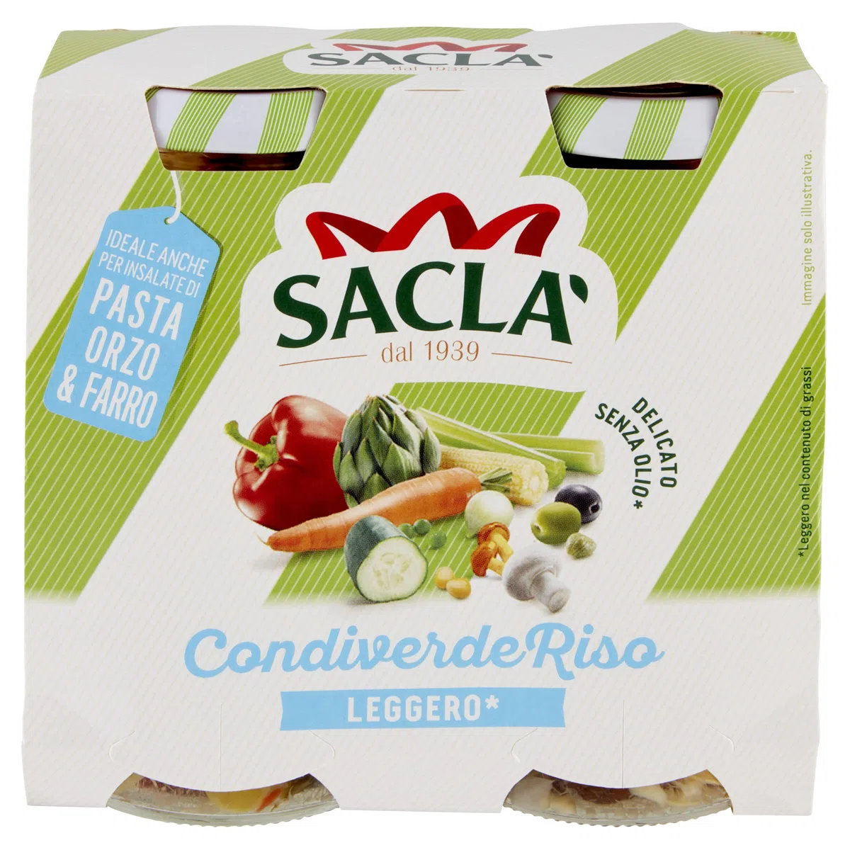Saclà, Condiverde Riso Leggero Duo, Condimento di Mix di Verdure per Insalata di Riso e altri Cereali, Senza Olio, Vaso Vetro, 2x290g (2x175g sgocciolato), Confezione da 6 pezzi