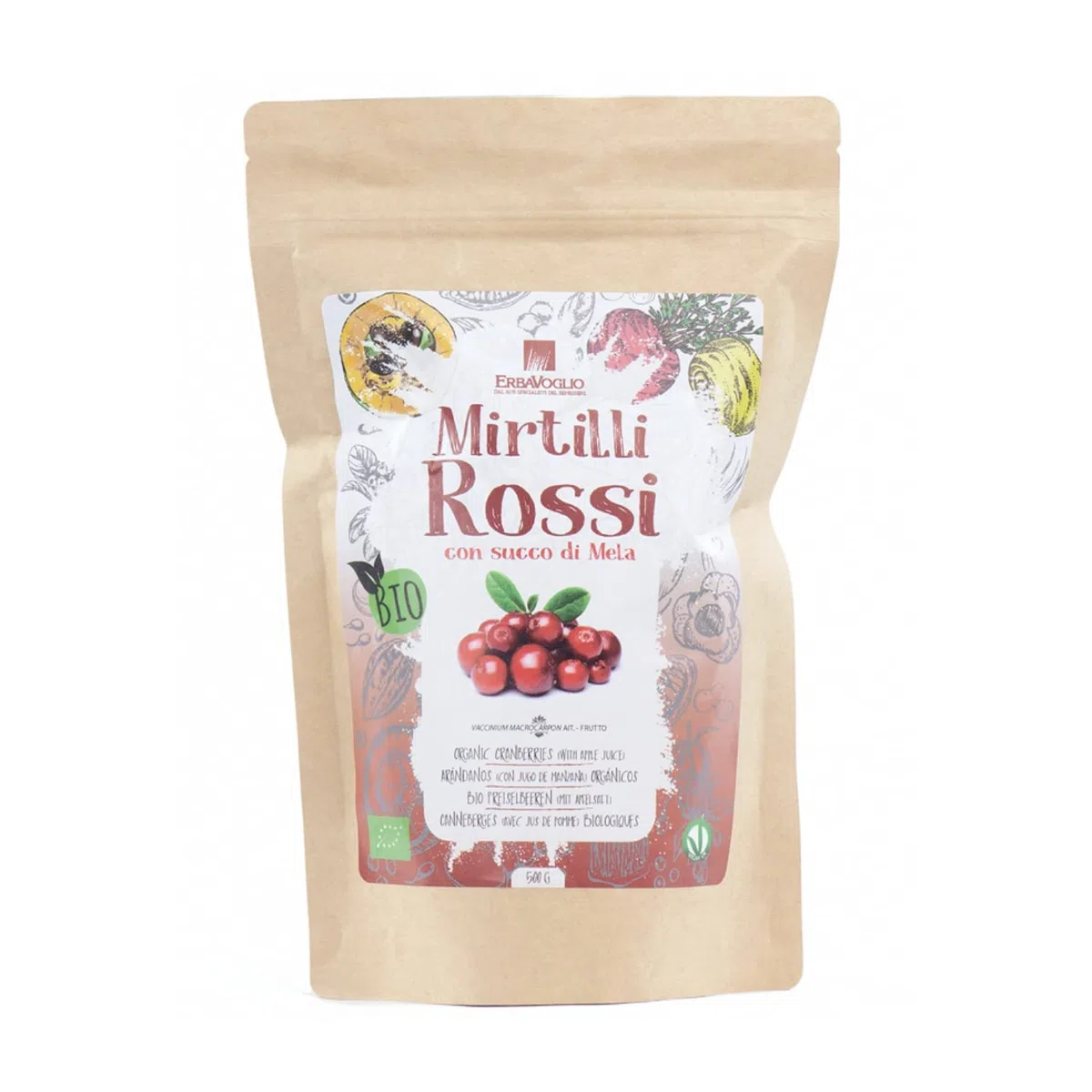 Erbavoglio Mirtilli Rossi Bio - 500 g - Alimento biologico - Antiossidanti protettivi per vie urinarie, infiammazione, cuore e difese naturali.