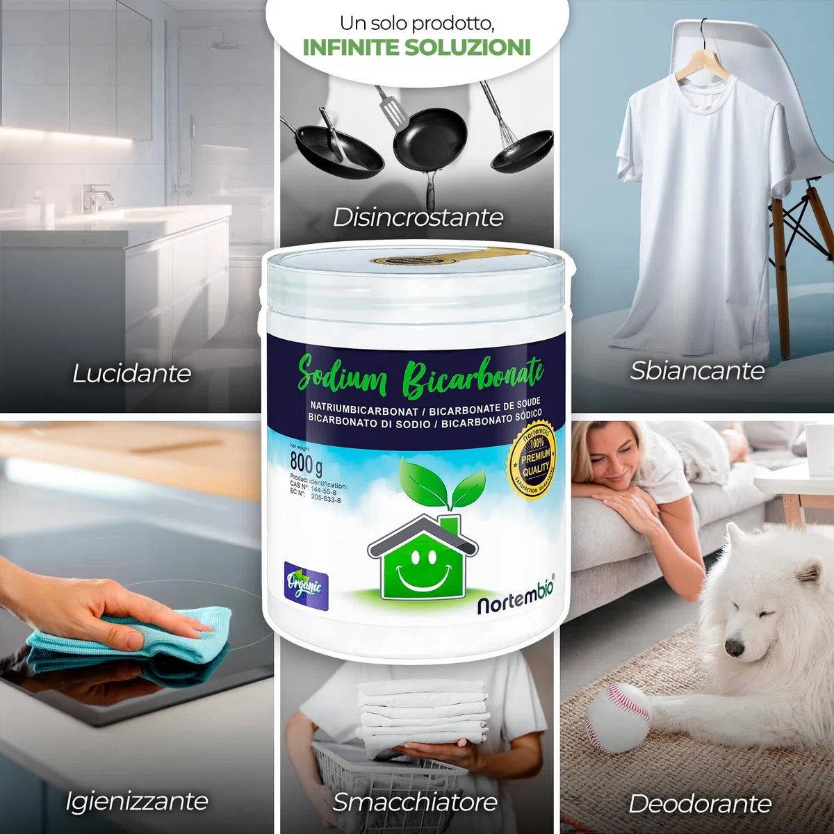 Nortembio Bicarbonato di Sodio 5 Kg 100% Naturale per Pulizia Multiuso. Senza Alluminio. Elimina Odori e Sporco. Cucina, Bagno, Tessuti. E-Book Incluso