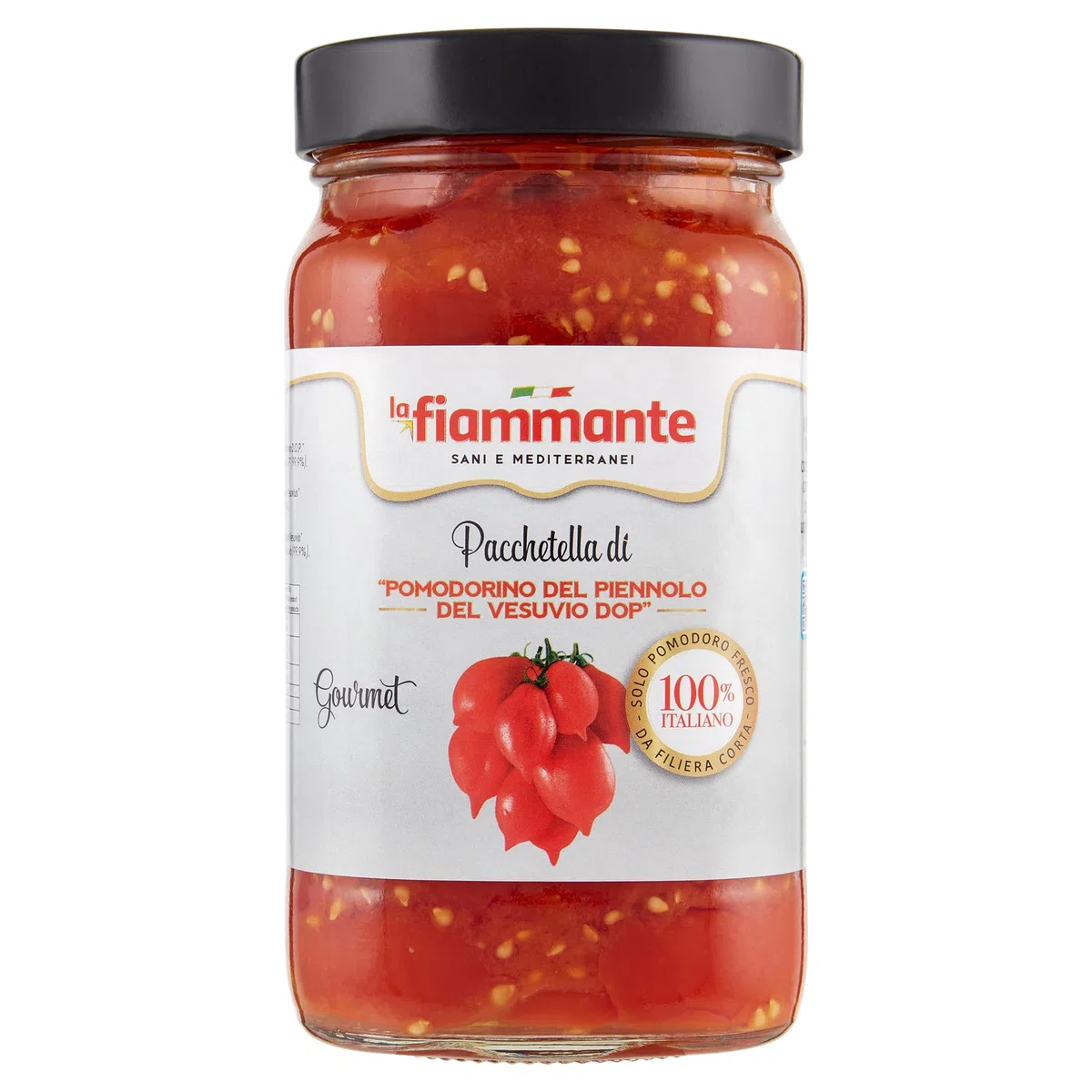 la fiammante Gourmet Pacchetella di "Pomodorino del Piennolo del Vesuvio DOP" 450 g