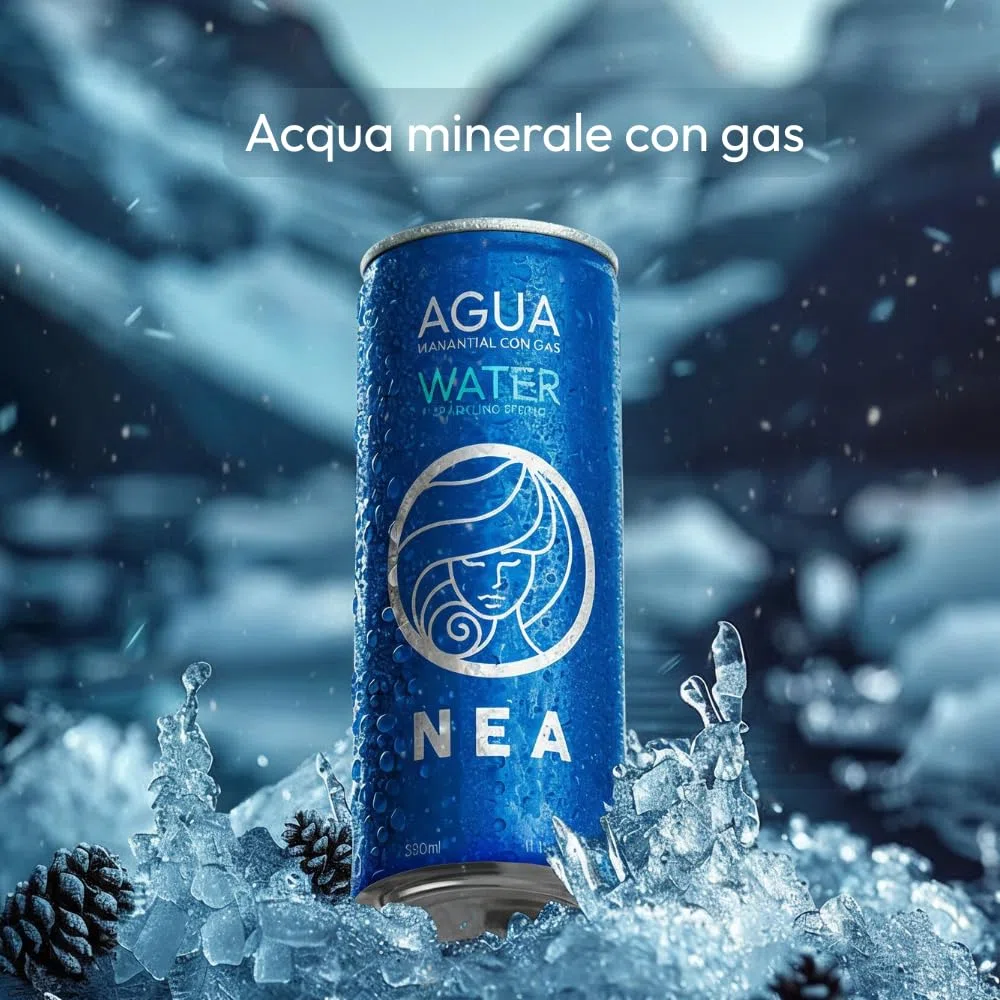 NEA Acqua Frizzante in Lattina di Alluminio Riciclabile - Acqua Minerale Effervescente di Sorgente Alpina - Pack 24 Lattine 33cl - Senza Plastica BPA Free - Bollicine Fini