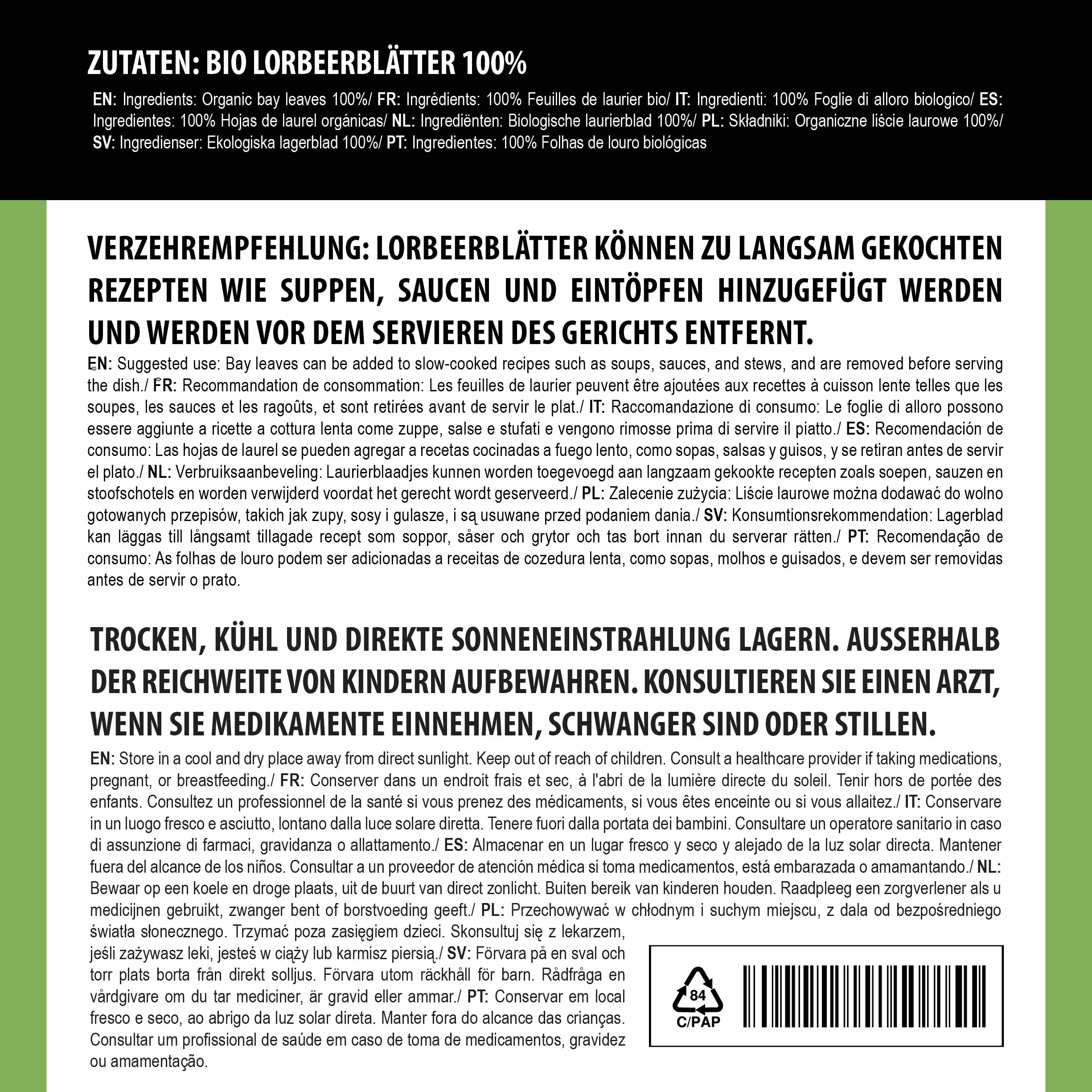 Alpi Nature Foglie di Alloro BIO 200g, Foglie Intere Essiccate, Spezia di Alloro per Cucina
