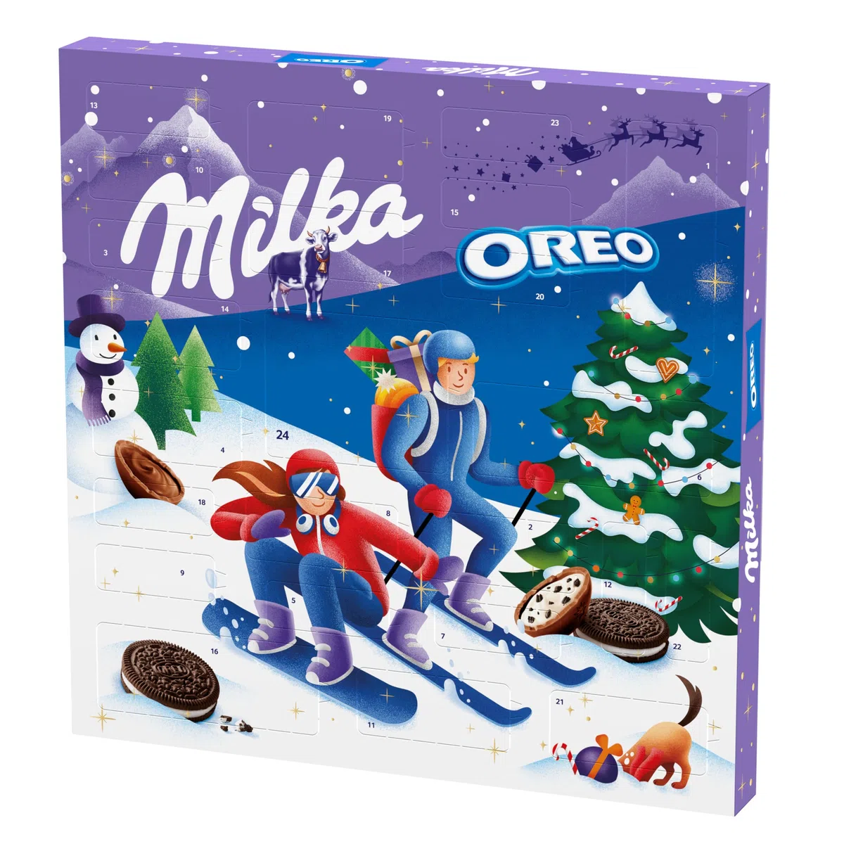 Milka & OREO Calendario dell'Avvento 1 calendario dell'Avvento da 284 g, con cioccolato e biscotti OREO, calendario dell'Avvento con calendario dell'Avvento al cioccolato, con caramelle al latte
