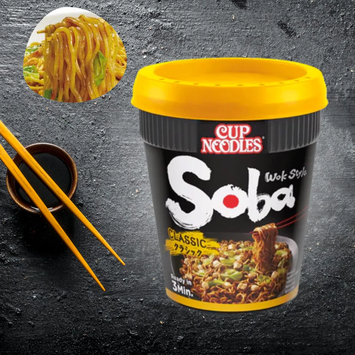 Nissin Soba Noodles - Confezione multipla di 9 coppette per noodles Nissin Soba Classic, pollo Yakitori e Teriyaki, con etichetta regalo TGBK