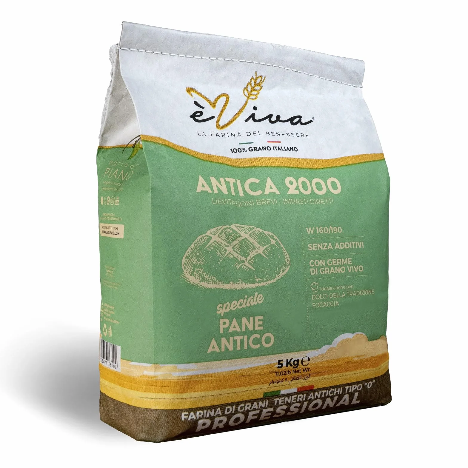 Agricola Piano Antica 2000 | Farina Grani Antichi Tipo 0 | kg 5 | Con Germe di Grano Vivo
