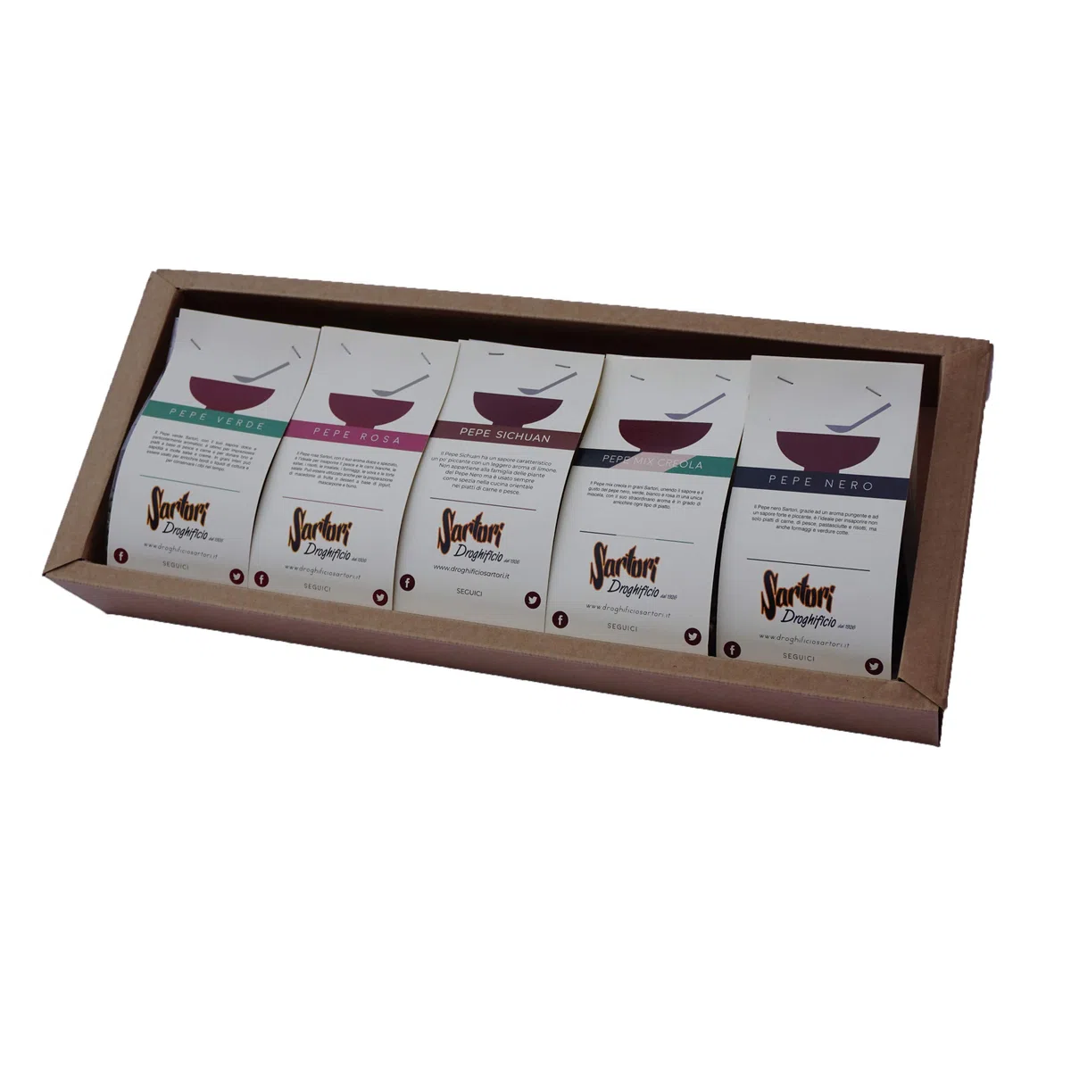 Set Regalo Pepe Dal Mondo. Le migliori varietà di pepe in un'elegante confezione regalo.