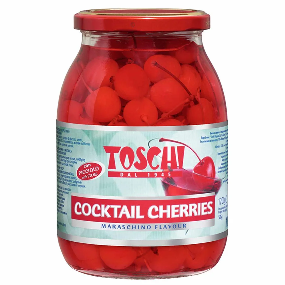 Lucgel Ciliegie Rosse con Gambo Candite allo Sciroppo per Cocktail Toschi - 1,2 Kg -