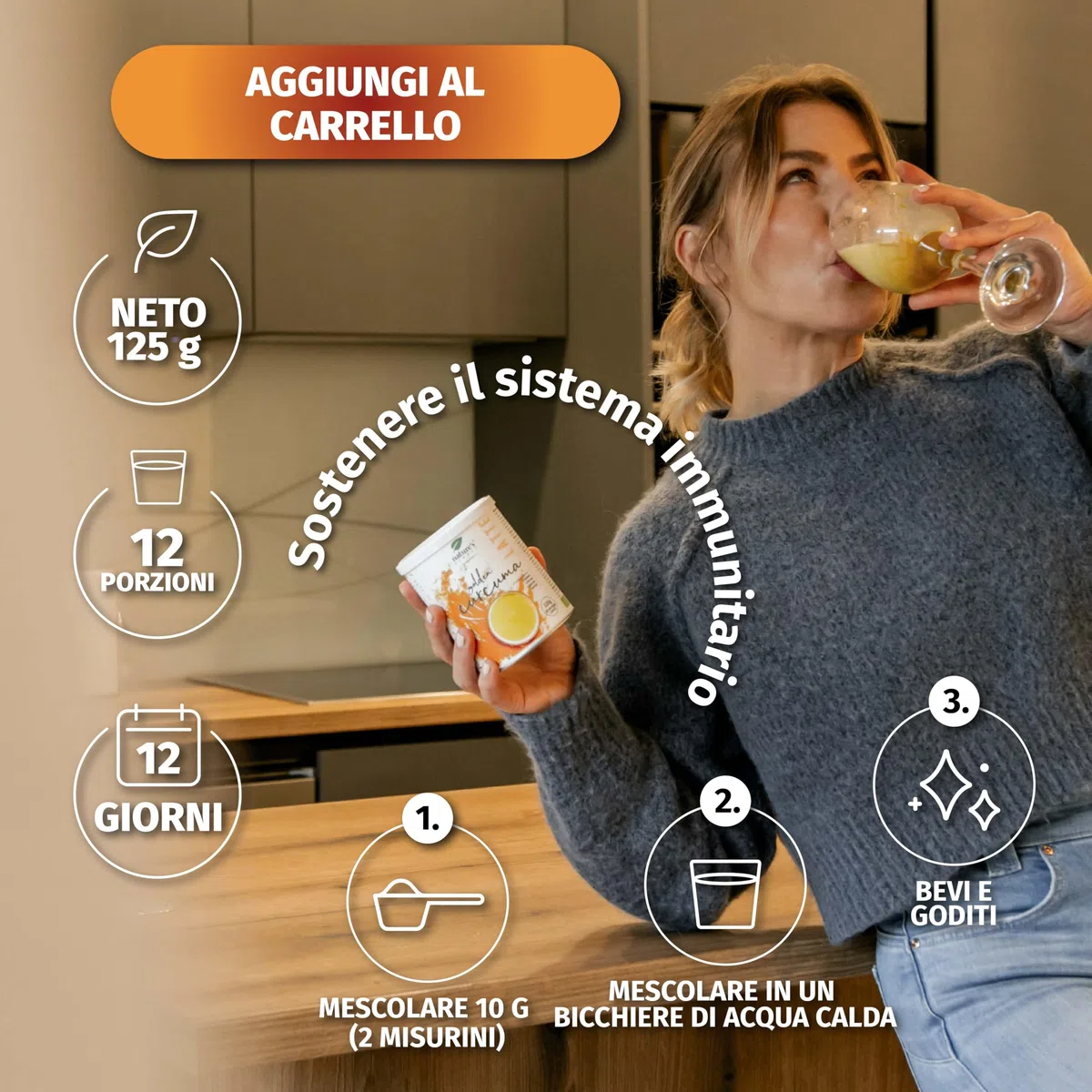 Nature's Finest Golden Curcuma Latte 125 g (Confezione da 3) | Miscela Istantanea per Bevanda al Latte - Pronta in un Minuto - Biologico - Vegano - Senza Lattosio
