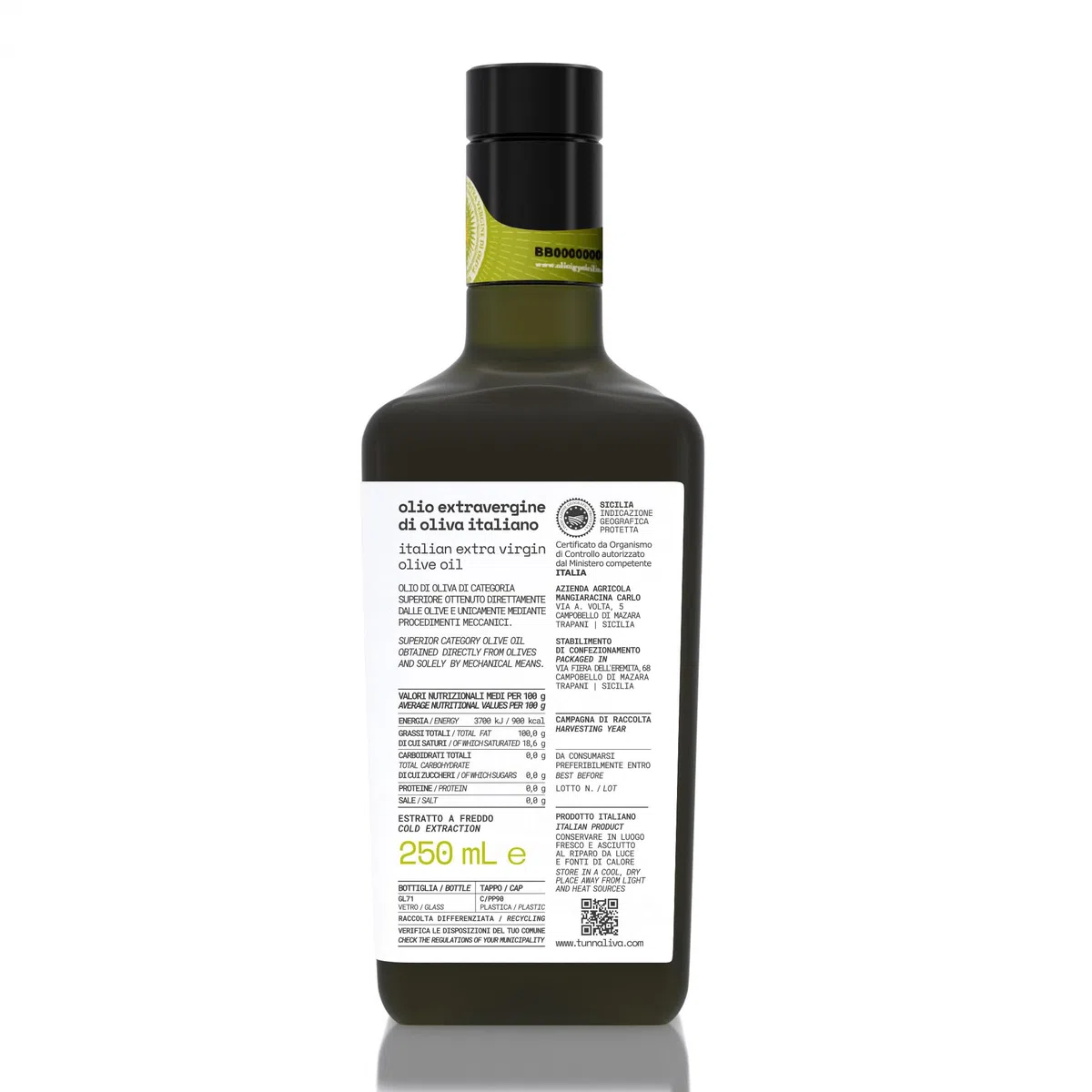 Olio EVO Tunnaliva - Olio Extra Vergine di Oliva Italiano - 100% Nocellara del Belice - IGP Sicilia - Set N.2 Bottiglie 250 mL