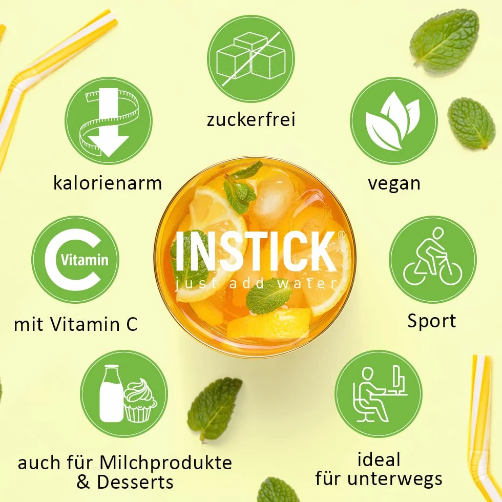 INSTICK Bevanda istantanea senza zucchero (Bundle S Classico + Borraccia Tritan 1L) 10x12 stick – per 0,5–1 l – Vegana, con vitamina C, a basso contenuto calorico