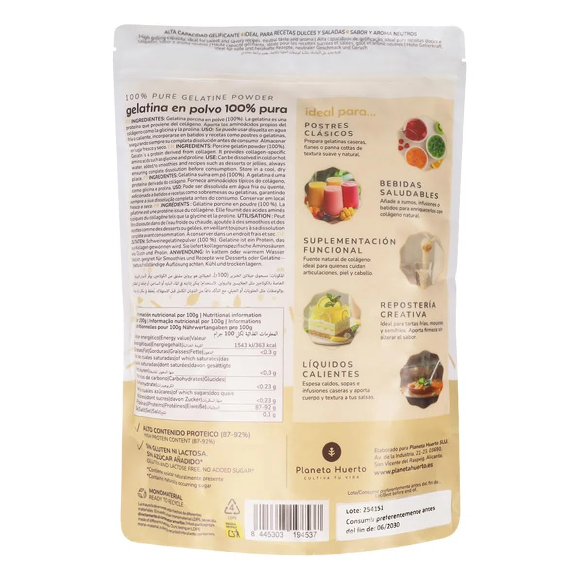 PIANETA ORTO | Gelatina neutra in polvere 1 Kg | 100% pura fonte di collagene e proteine (87-92%) | Senza zucchero, senza glutine e senza lattosio | Ideale per dessert, gominole sane e articolazioni