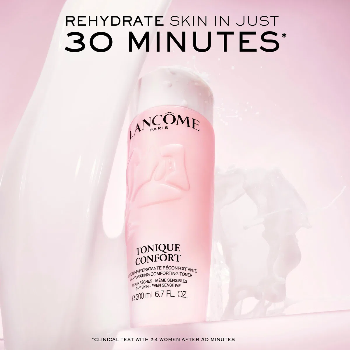 Lancôme Tonique Confort - Tonico reidratante, lenitivo e idratante, per pelli stressate, con acqua di rose, acido ialuronico e squalano, 400 ml