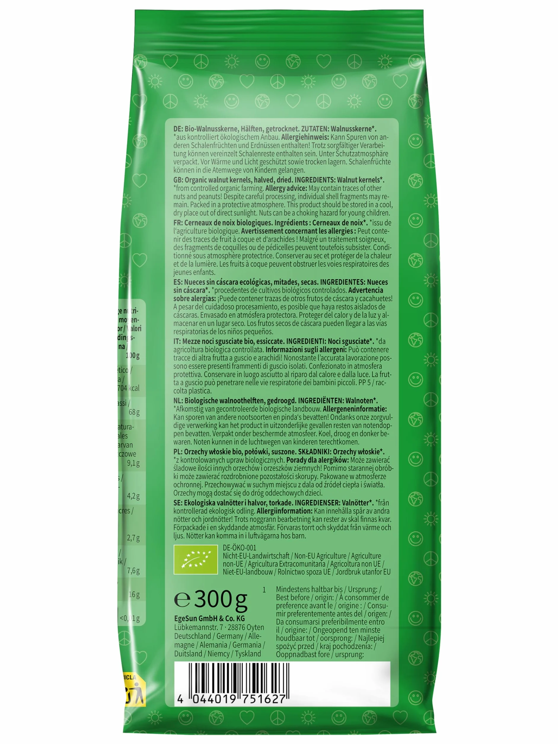 Mundo Feliz, Noci Biologiche, Smezzate, 3 X 300 g