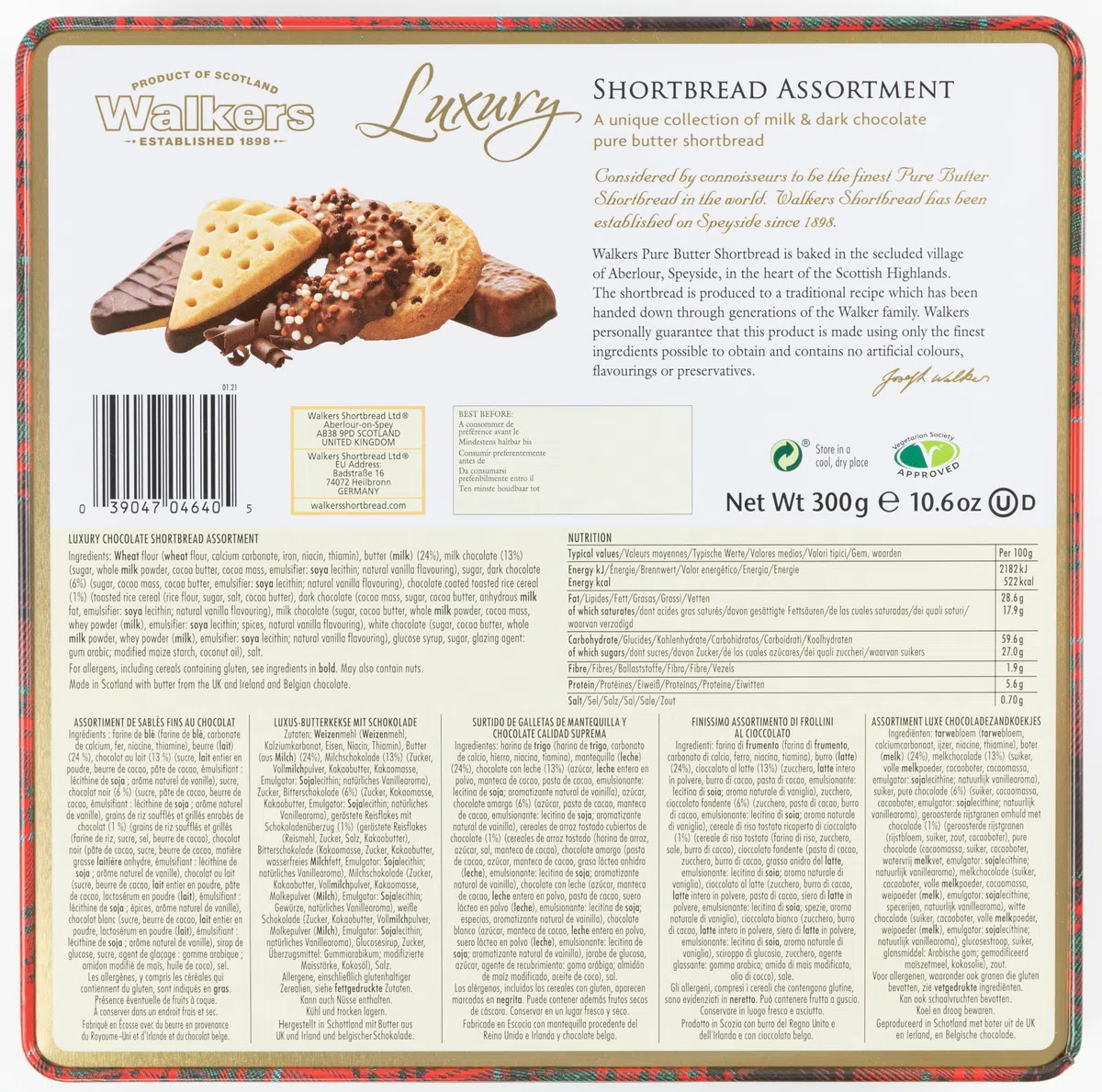 Walker's Shortbread Luxury Milk & Dark Chocolate Assortment Latta, Ricetta Scozzese Tradizionale Burro Puro, 300 g