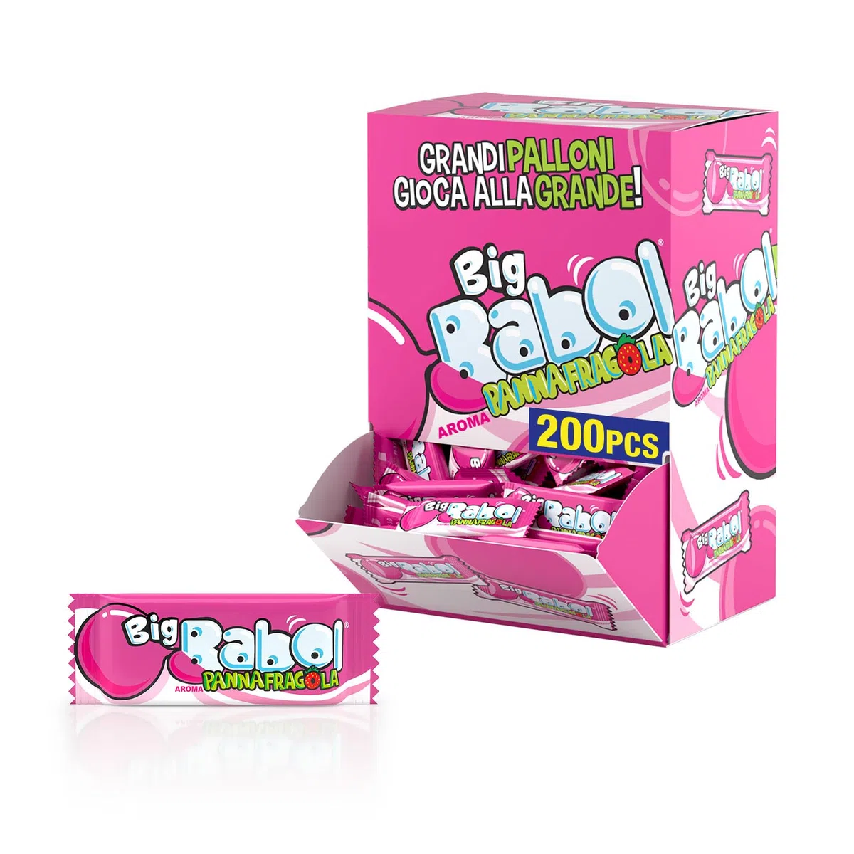 Big Babol Panna e Fragola Chewing Gum Morbido, senza Glutine, Gusto Panna e Fragola, Confezione da 200 Gomme da Masticare Incartate Singolarmente