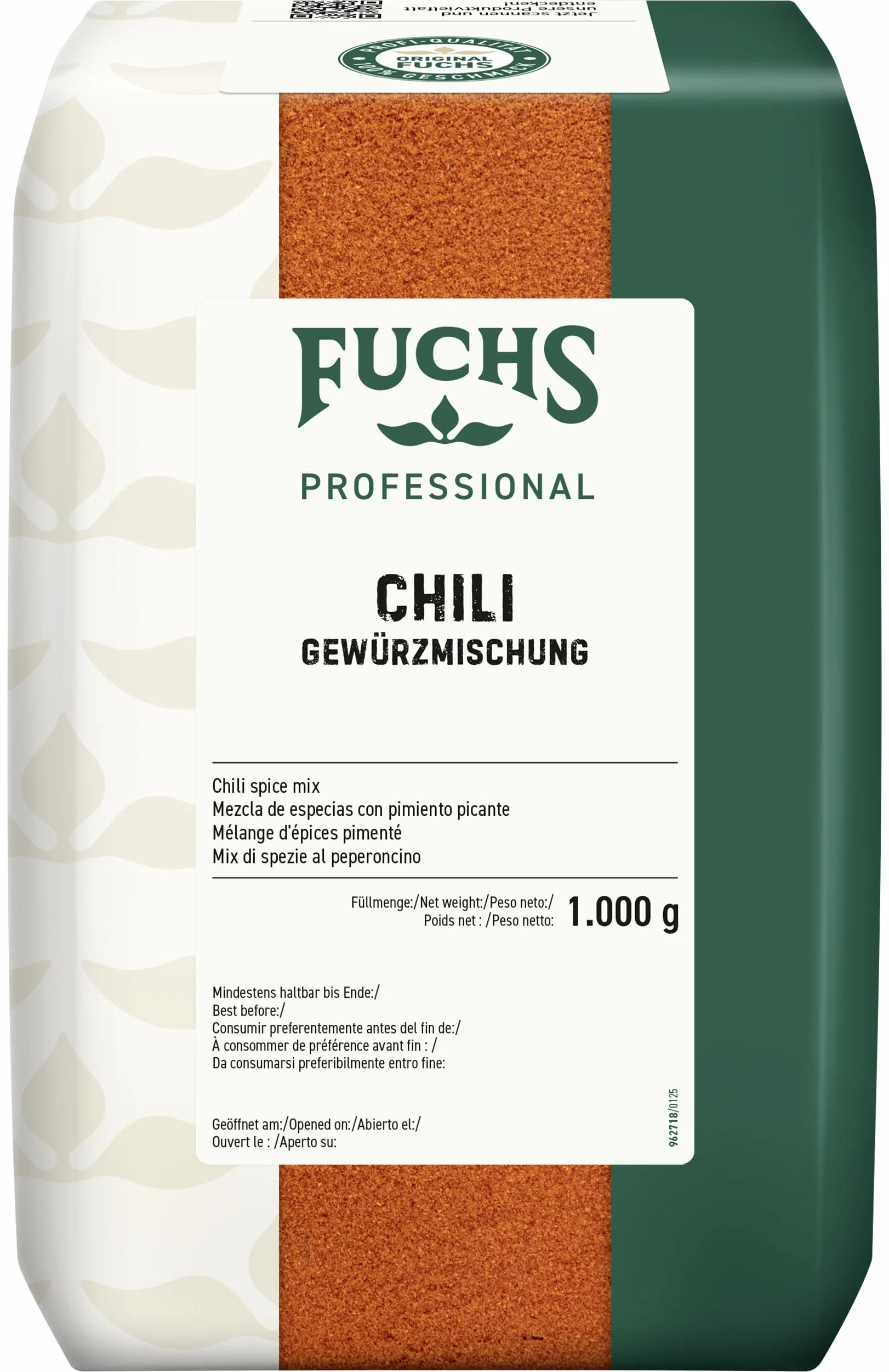 Fuchs Professional - Mix di spezie al peperoncino | 1000 g | Per piatti piccanti come il chili con carne | Con pratica spalmatrice | Qualità professionale per professionisti Ho.re.ca