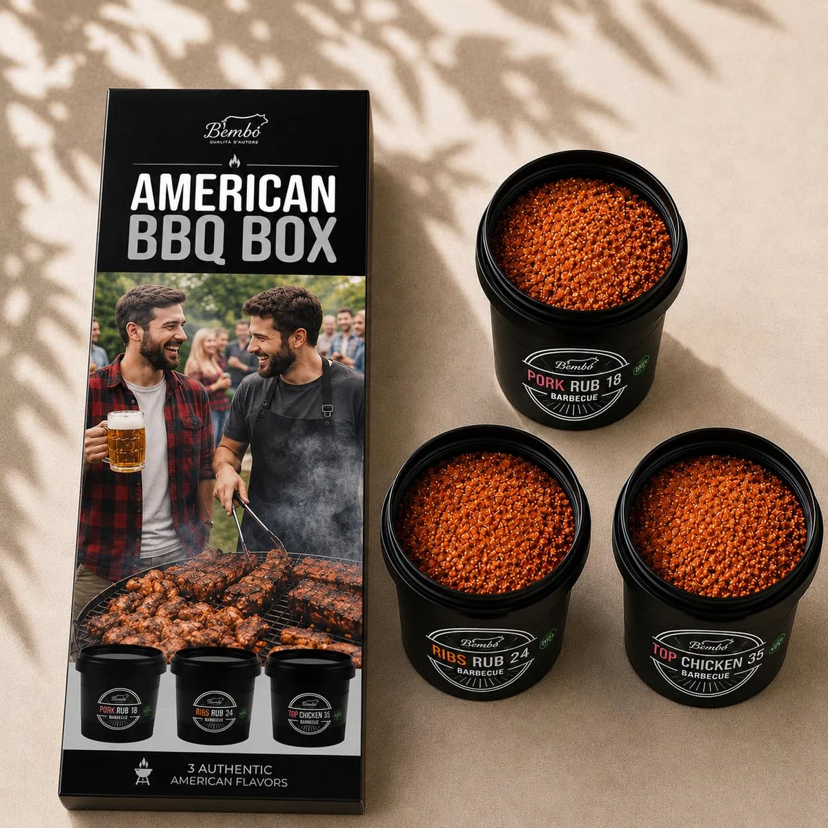 American BBQ Box Bembo – Set 3 Rub BBQ Premium per Chicken (100 g), Ribs (100 g) e Pork (100g) – Spezie Barbecue Americano per Pollo, Costine e Maiale – Kit BBQ per Griglia e Forno