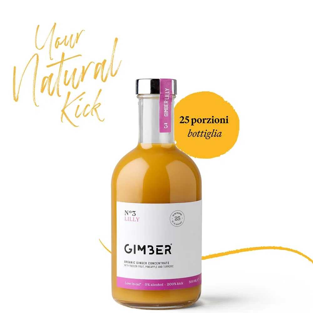 GIMBER N°3 500 ml Lilly – Concentrato di zenzero biologico | Concentrato analcolico di zenzero, frutto della passione, ananas e curcuma | Essenza premium per bevande, cocktail, cocktail e analcolici