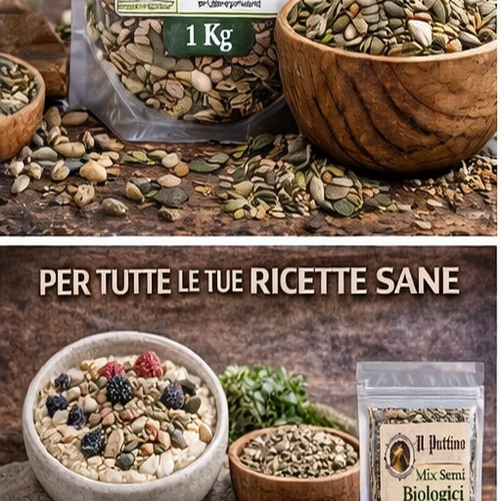 Il Puttino Virelli - Mix Semi Premium Biologici 1 kg | Zucca, Girasole e Lino 100% CrudI • Senza Additivi • Ideali per Yogurt, Pane, Insalate o Snack. (1Kg, Semi di Zucca Biologici)
