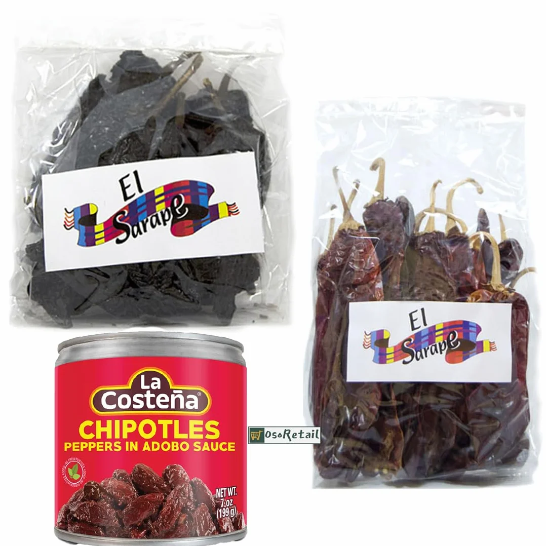 OsoRetail Lotto di 1 scatola di Chipotle in salsa Adobo 200gr (La Costeña) con un assortimento di peperoncini Guajillo e Larghezza (2x100gr.)