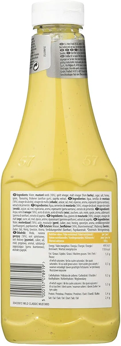 BOTTIGLIA MOSTARDA SENAPE DA 875 ml HEINZ MUSTRAD YELLOW BARATTOLO SQUEEZE PUB