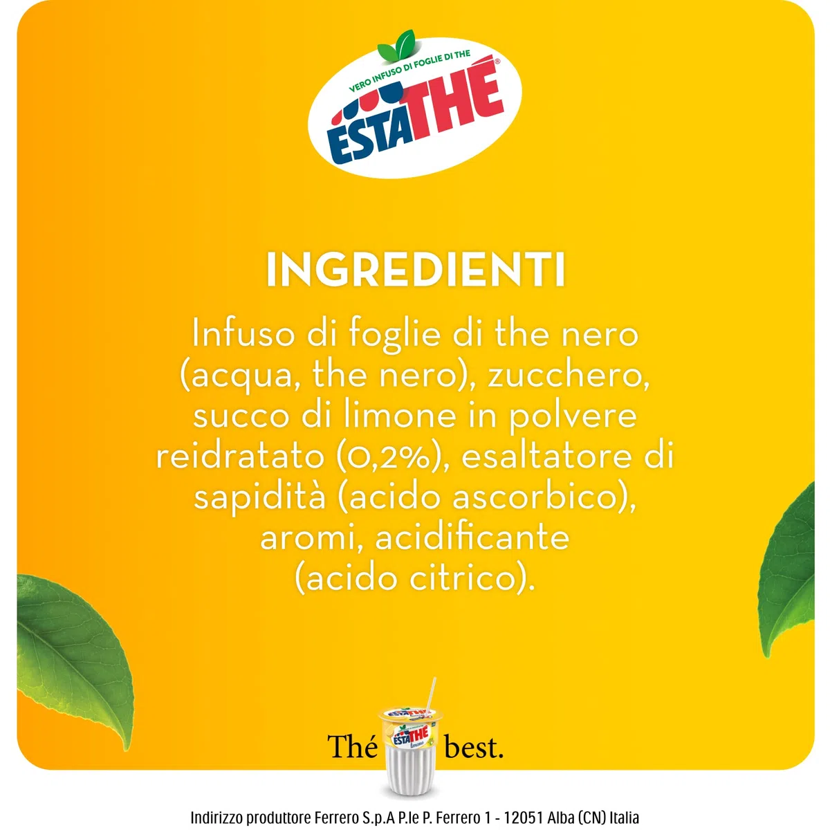 Estathé Limone - The Freddo con Vero Infuso di Foglie di The e Succo di Limone, Bevanda Analcolica Senza Glutine, 12 Bottiglie da 400 ml